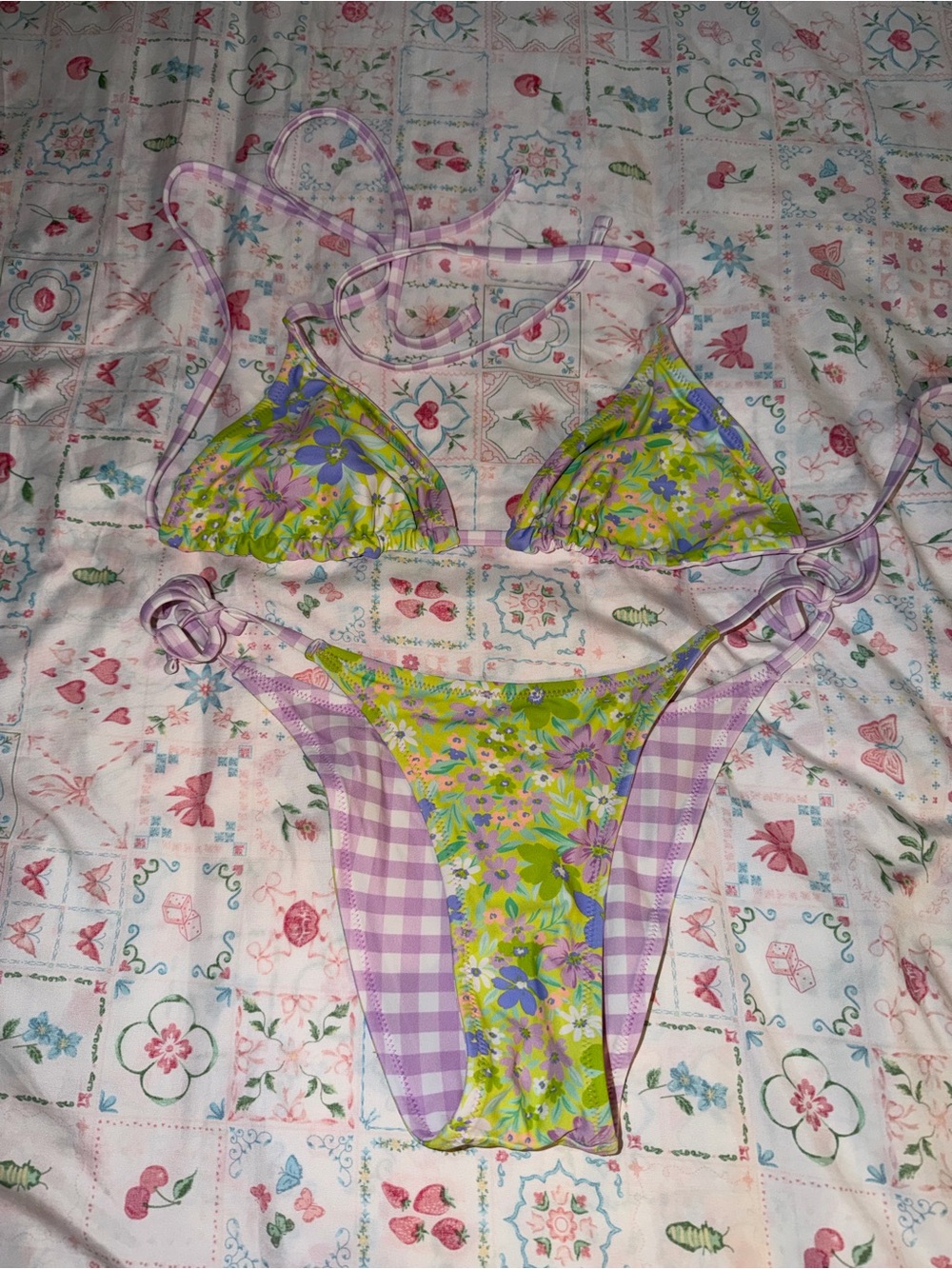 Target Floral REVERSIBLE Lime Green and Lavender Check Bikini